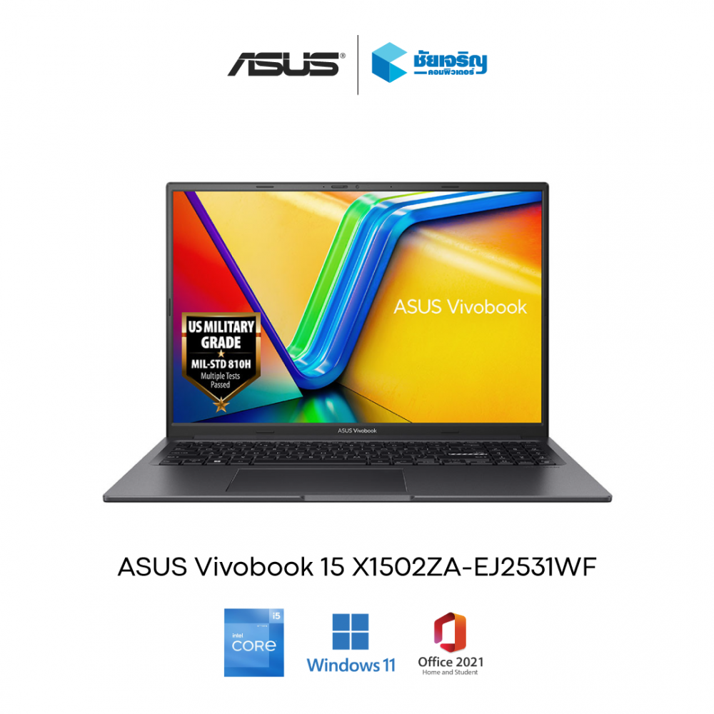 ASUS Vivobook 15 X1502ZA-EJ2531WF • Intel® Core™ i5-12500H • Intel® UHD Graphics • 8GB DDR4 • 512GB M.2 NVMe™ SSD • Wi-Fi 6 + Bluetooth 5.0 • Windows 11 Home + Office Home & Student 2021 • รับประกัน 2 ปี On-site Service ASUS Vivobook 15 X1502ZA-EJ2531WF • Intel® Core™ i5-12500H • Intel® UHD Graphics • 8GB DDR4 • 512GB M.2 NVMe™ SSD • Wi-Fi 6 + Bluetooth 5.0 • Windows 11 Home + Office Home & Student 2021 • รับประกัน 2 ปี On-site Service